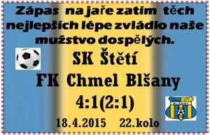 Těžkou zkoušku má za sebou mužstvo dospělých. Blšany na jaře body neztrácí a tak je naše vítězství hodně cenné. Hráči zaslouží za předvedený výkon pochvalu.