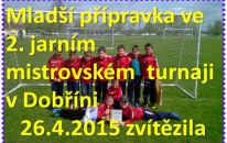 Dva největší rivalové na turnaji mladší přípravky v Dobříni se rozešli smírně a tak přišlo na řadu skóre, které měli naši mladíci lepší a turnaj vyhráli. 