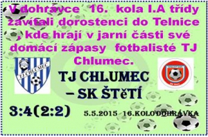 V dohrávce 16. kola dorostenci v Chlumci rozhodli o vítězství 10 minut před koncem
