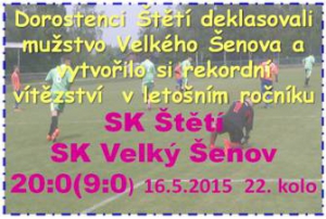 Dorostenci Velkého Šenova dohrávali v devíti a výsledkem byl házenkářský výsledek zápasu.