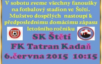 Do Štětí přijede v sobotu Kadaň, která bojuje o udržení v soutěži. Naše mužstvo hledá ztracenou formu a věříme, že obrat nastal po postupu do finále Severočeského přeboru. Přijďte fandit. 