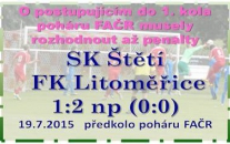 Byli jsme blízko postupu do 1. kola poháru FAČR.  Vedli jsme 1:0,a le soupeř vyrovnal. Šancí jsme měli hodně, ale zůstaly nevyužity a tak se musely kopat penalty.. Budeme   