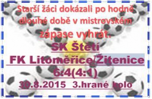 Velká radost po zápase starších žáků vypukla v našem táboře. Jak by také ne, když poslední vítězství v této kategorii jsme získali před více jak rokem