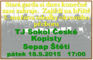 Stará garda Sepapu Štětí má pouze 1 bod. Dnes se nějaký pokusí přivést z Český Kopist