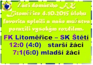 V zápase starších žáků jsme v Litoměřicích tahali za kratší konec a to ještě Lukáš Šrotýř v brance vytáhl několik zázračných zákroků. Mladší žáci zase zaspali 1. poločas