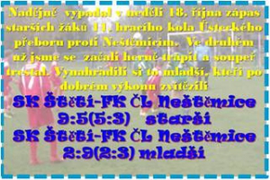 Napůl úspěšní byli v neděli dopoledne žáci Štětí.  Všem se líbil zápas mladších žáků, kteří také zaslouženě vyhráli. 