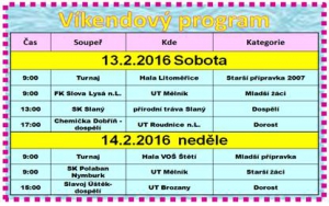 V sobotu i v neděli je z čeho vybírat.  V neděli dopoledne se přijďte podávat do haly VOŠ a střední školy, kde uvidítě jak hrají budoucí fotbalové hvězdy.   