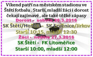 Diváci jsou o víkendu zváni na měststký stadion. Potrápit favority se pokusí dorotenci i žáci SK Štětí.