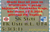 I ve 2. kole  O pohár Hejtmana Ústeckého kraje starší žáci vyhráli. Tentokrát nad FK Ústí n.L. a mnohým štětským fanouškům připravili příjemné překvapení v postupu do dalšího kola