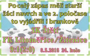 Mírnou úlohu favorita starší žáci o víkend splnili a po vysoké výhře se dosatli na 10. místo Ústeckého přeboru skupiny B
