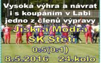 Mužstvo dospělých přivezlo 3 body ze hřiště zachraňující se Modré. Rudolf Slanička vstřelil 4 branky.