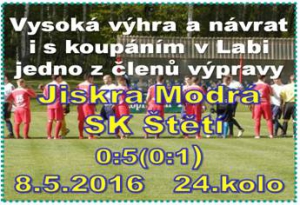 Mužstvo dospělých přivezlo 3 body ze hřiště zachraňující se Modré. Rudolf Slanička vstřelil 4 branky.