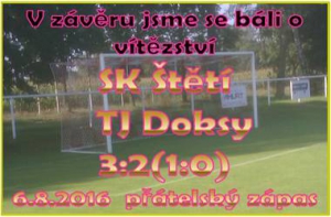 Mužstvo dospělých ukončilo zápasovou přípravu na nový ročník divizní soutěže vítězstvím. 2x jsme vedli o 2 branky, ale v závěru jsme mohli o vítězství i přijít. 