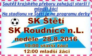 Všechny fanoušky  zveme v neděli na fotbalový stadion. Svoji soutěž zahajují žáci a na programu je hned atraktivní derby s týmem z nedaleké Roudnice n.L. 