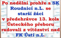 Ještě před koncem prázdnin sehráli starší žáci  2 mistrovské zápasy. Jedna výhra a jedna prohra jsou dobrým vkladem do dalších mistrovských zápasů 
