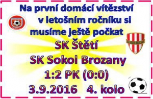 Zápas mužstva dospělých měl stejný scénář, jako poslední zápas doma s Kladnem. Vedli 1:0, soupeř vyrovnal na konečných 1:1 a na penalty jsme prohráli.