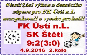 Ústecký přebor nabírá na tempu a starší žáci mají již za sebou 2 zápasy s FK Ústí n.L.. Na rozdíl od prvního jsme odvetu vysoko prohráli . 