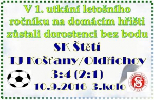 Loni se obě mužstva střetávala v Ústeckém přeboru. Letos je to v I.A třídě dorostu. Většinu zápasu jsme vedli, ale konec utkání nám nevyšel.