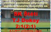 Poslední příprava na jaro byla vítězná. Napomohly tomu 2 chyby soupeře. Všechny branky padly v 1. poločase.