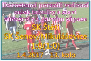 Autorem jediné branky ve šlágru kola I.A třídy dorostu byl Koloman Horváth. Důležité body proti vedoucímu celku tabulky.