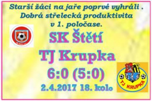 Ústecký přebor starších žáků pokračoval 3. jarním zápasem. Střelecky se dařilo Ladičovi s Malechou autory 2 branek. Ve 2. poločase jsme polevili. Skóre mohlo být i vyšší. 