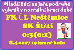 Mladší žáci jsou na 9. místě Ústeckého přeboru skupiny B. Na Neštěmice, které jsou na 8. místě už jim schází pouze bod.