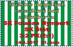 Mužstvo dospělých muselo dotahovat dvoubrankové vedení domácích. Podařilo se a domů jsme se vraceli s bodem  spokojeni. 