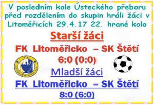 Žáci dokončili základní část Ústeckého přeboru v Litoměřicích, kde nevstřelili ani branku. Teď čekáme na rozlosování další části, která zahajuje 13.5 a 14.5.2017. 