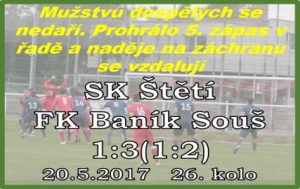 Mužstvu dospělých se nepovedl začátek a musel dotahovat dvoubrankové vedení hostů. To se mu bohužel nepodařilo a byla z toho další domácí porážka.