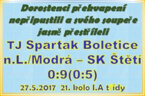 Předposlední mistrovský zápas dorostu v tomto soutěžním ročníku