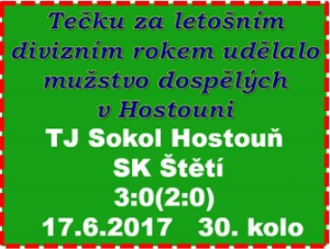 Hostouň vstřelila 1. branku ve 13. minutě. Druhou přidala ještě do poločasu po naší chybě a ve 2. části, i když se náš výkon zlepšil, jsme výsledek nevylepšili. 