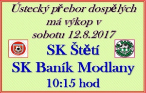 Příznivci fotbalu ve Štětí jsou v sobotu 12. srpna zváni na 1. mistrovské utkání mužstva dospělých. 