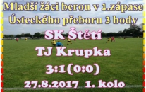 Branky v zápase mladších žáků padaly až ve 2. poločase. První vstřelili hosté, ale naši borci otočili ve svůj prospěhch 