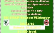 Prodloužit zatím úspěšnou sérii zápasů na hřištích soupeřů se mužstvo dospělých pokusí  v pěkném fotbalovém stánku ve Vilémově.