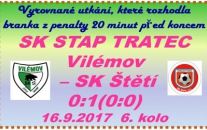 Těžké utkání sehrálo mužstvo dospělých na horké půdě ve Vilémově. Na branku se čekalo až do 70. minuty a jak se později ukázalo, byl to gól i rozhodující. Na čele jsou tři patnáctibodová mužstva. Jedním z nich je SK Štětí.