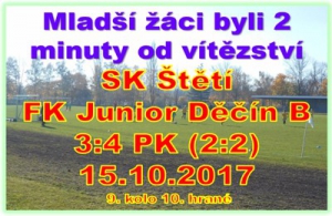 Mladší žáci sehráli vyrovnanou partii a nakonec si poprvé v tomto ročníku zakopali penalty. Jsou na 6. místě Ústeckého přeboru.