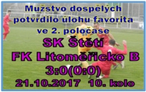 Mužstvo dospělých se v okresním derby prosadilo až ve 2. poločase. Vstřelilo rychlou brankou a v posledních 20 minutách se prosadilo ještě 2x. 