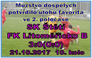 Mužstvo dospělých se v okresním derby prosadilo až ve 2. poločase. Vstřelilo rychlou brankou a v posledních 20 minutách se prosadilo ještě 2x. 