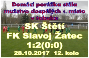 Žatec si veze 3 body ze Štětí. Mužstvo dospělých prohrávalo už 2:0. 11. minut před koncem snížilo na 1:2, ale  vyrovnat už nedokázalo.