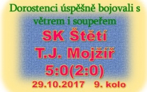 Jediný zápas I. A třídy dorostu skupiny A se hrál v neděli ve Štětí.Ostatní byly z důvodu vichřice odloženy. Utkání se hrálo v naší režii a 1. místo jsme udrželi i před posledním podzimním kolem.
