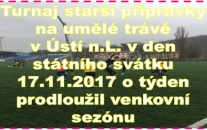 Mistrovská sezóna již sice skončila, ale mladší žáci společně s přípravkou ještě nelenoší a v pátek 17.11.2017 vyrazili na turnaj na umělu do Ústí n.L.