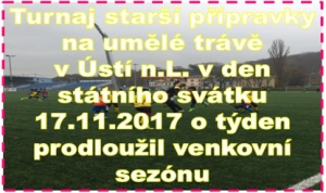 Mistrovská sezóna již sice skončila, ale mladší žáci společně s přípravkou ještě nelenoší a v pátek 17.11.2017 vyrazili na turnaj na umělu do Ústí n.L.