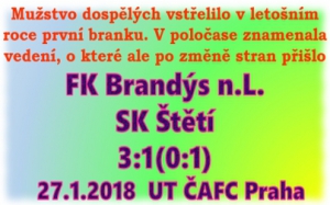 Zimní příprava mužstva dospělých je v plném proudu. 3 dny po soustředění je čekal účastník divizní soutěže. Vedení 1:0 jsme drželi do 54. minuty    