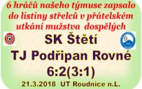 Jako náhrada za odložený zápas proti Hornímu Jiřetínu se nám podařilo k přátelskému zápasu sehnat TJ Podřipan Rovné. Soupeři děkujeme.