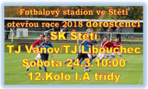 O tomto víkendu zahajují jarní část soutěže dorostenci. Do Štětí přijede sdružený celek TJ Vaňov/Libouchec