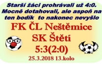 V 1. jarním zápase starší žáci na body nedosáhli. Utekl jim 1. poločas a pak už to měli těžké.