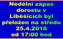 Hřiště v Liběšicích je ještě hodně mokré, a tak se oba kluby dohodly na novém termínu 13.kola