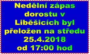 Hřiště v Liběšicích je ještě hodně mokré, a tak se oba kluby dohodly na novém termínu 13.kola