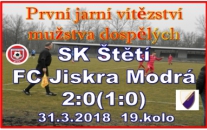 Až teprve na druhý pokus se mužstvo dospělých představilo na domácím trávníku. Před 14 dny se nehrálo a tak prvním soupeřem byla Modrá, která byla zdatným protivníkem a o 3 body jsme museli bojovat až do 90. minuty.