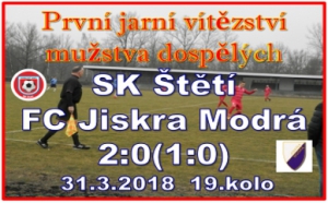 Až teprve na druhý pokus se mužstvo dospělých představilo na domácím trávníku. Před 14 dny se nehrálo a tak prvním soupeřem byla Modrá, která byla zdatným protivníkem a o 3 body jsme museli bojovat až do 90. minuty.